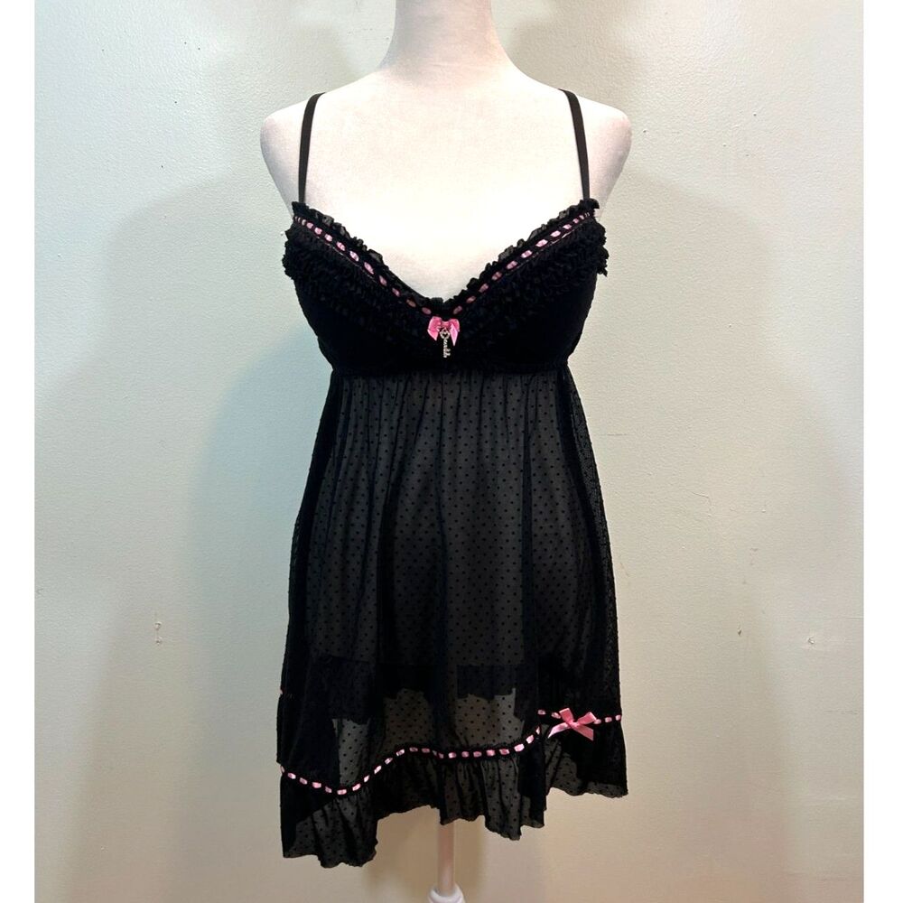 Seductivewear by Cinema Etoile Black Pink Polka Dot Lace Size Large Coquette